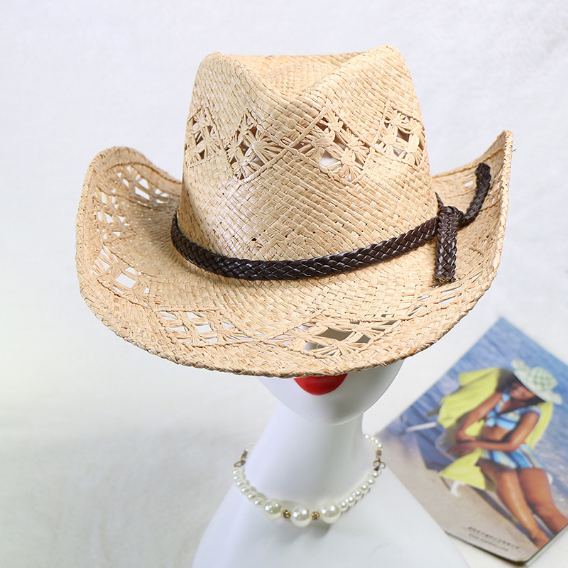 Cowboy Hat Straw - eBayで大人気！ラフィア素材で手編みされた、西部カウボーイ風の帽子。通気性があり、日差しを防ぎ、風になびくデザイン。